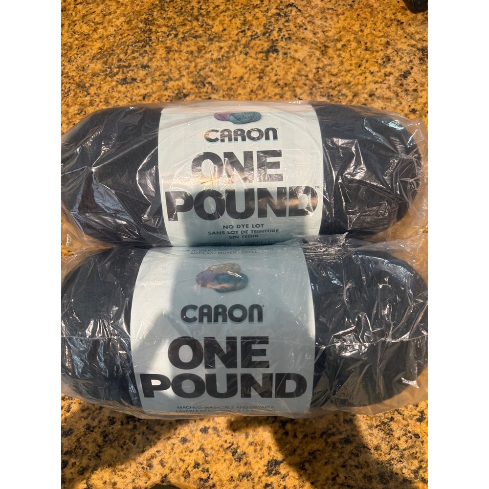 Caron One Pound Yarn Black 100% Acrylic Medium 4 Worsted Weight 2 Skeins 16oz